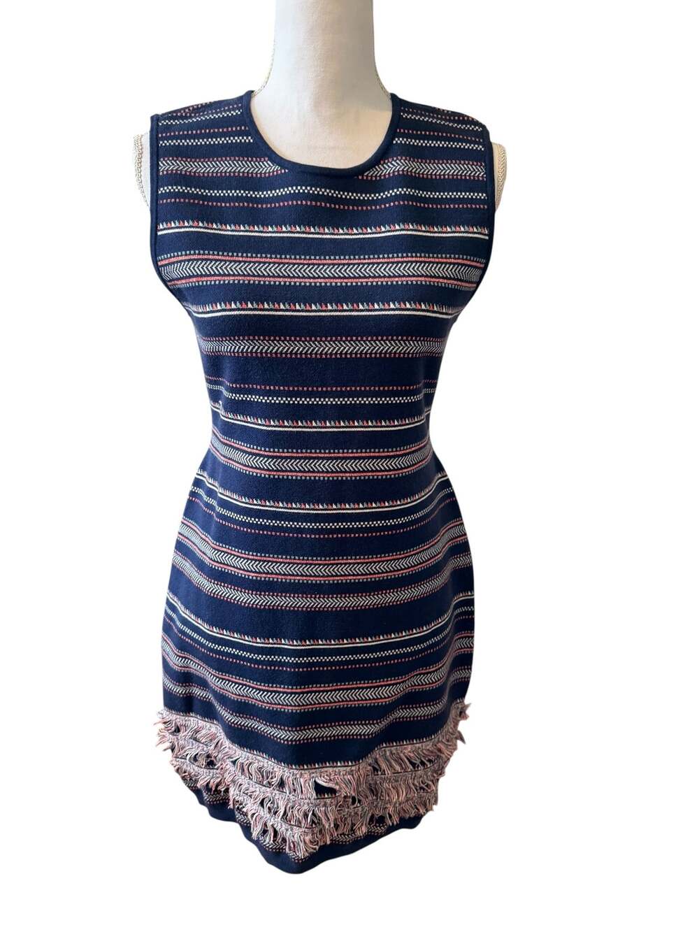 Cupcakes & Cashmere Sleeveless Knit Fringed Mini Dress Blue